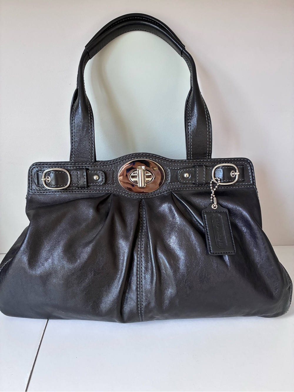Coach 13924 Garnet Leather Turnlock Shoulder Bag Satchel